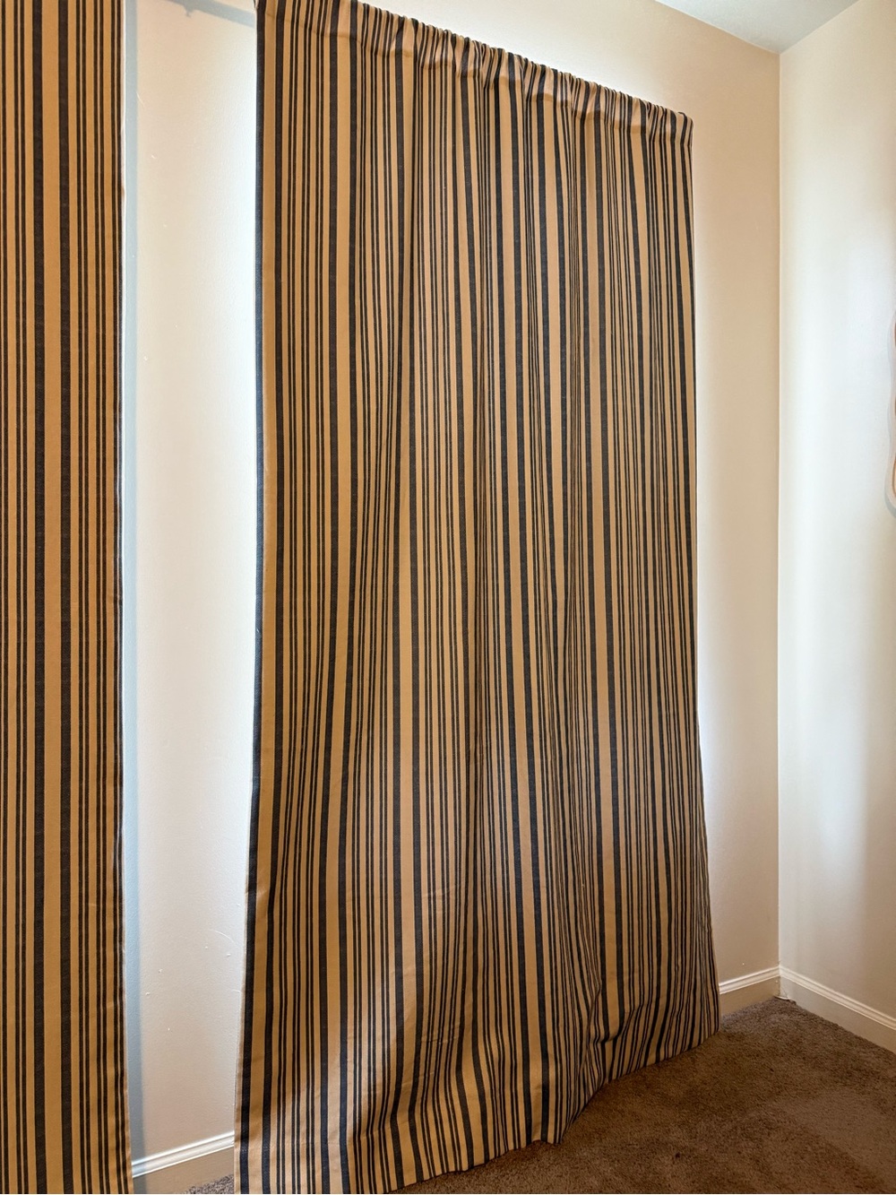 Pottery Barn Stripped Blackout Lining Curtain Blue and Tan/Linen
